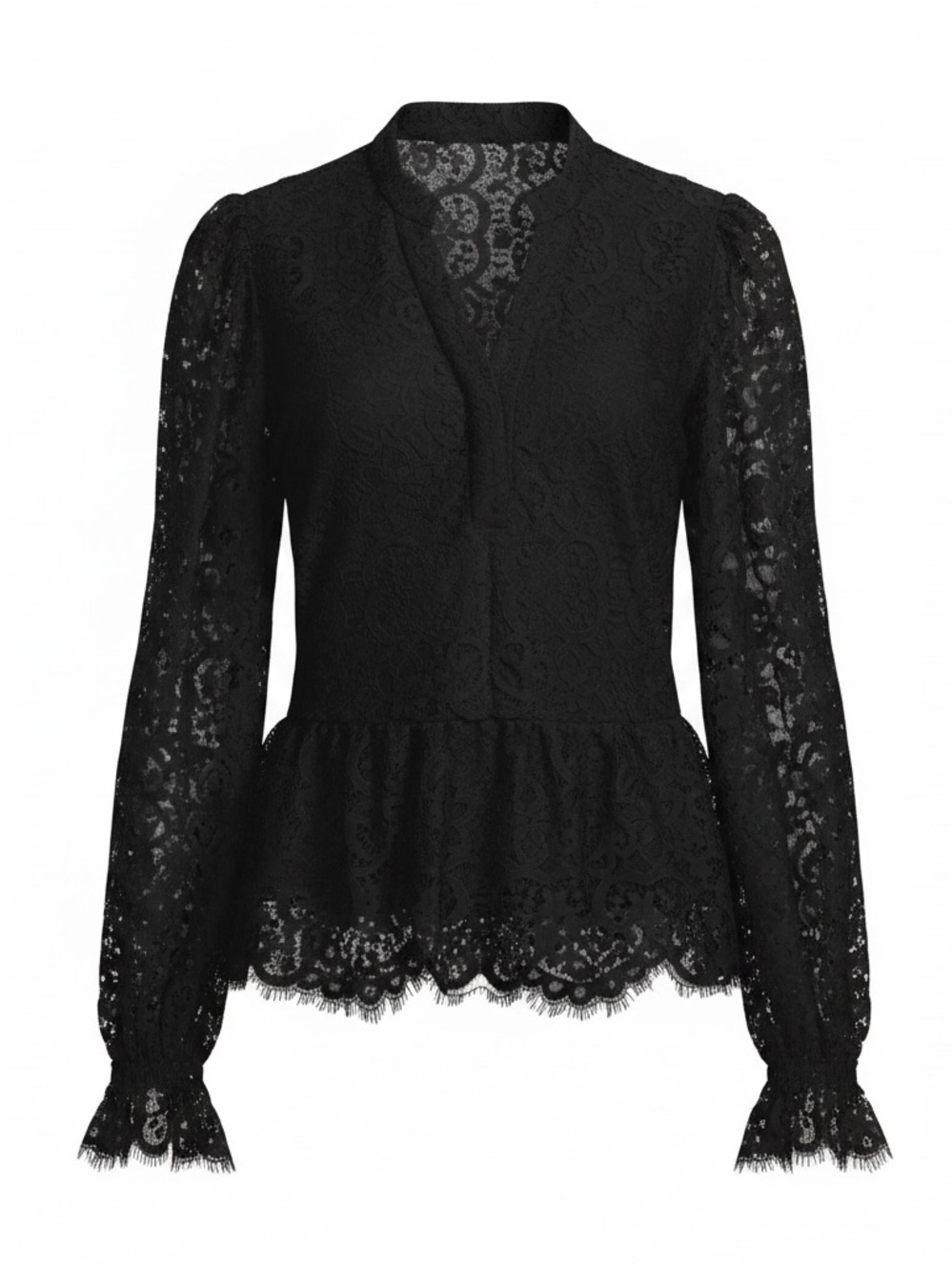 NWT Lilly Pulitzer Jacelynne Black Lace Peplum Blouse Long Sleeve SIZE M - Picture 3 of 8